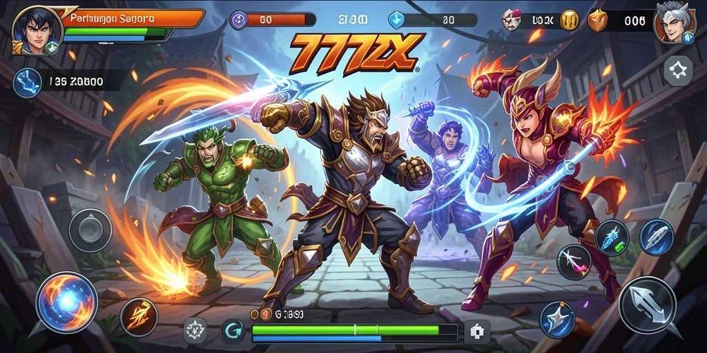 Tangkapan layar utama 777ZX menampilkan aksi pertarungan yang seru dan grafis yang memukau.