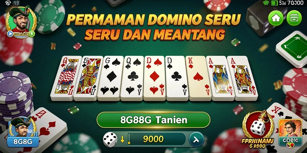 Screenshot gameplay yang menunjukkan kesenangan bermain Domino di 8G8G.