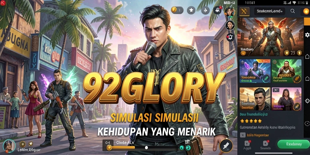Tampilan gameplay <strong>92GLORY</strong> dengan interaksi sosial dan kustomisasi karakter.