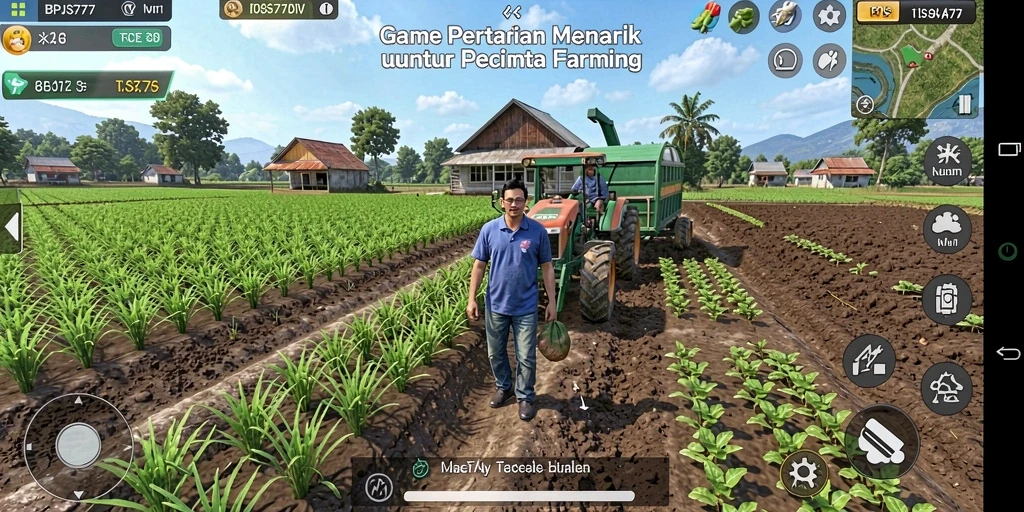 Tangkapan layar gameplay BPJS777 yang menampilkan aktivitas bertani dan panen.