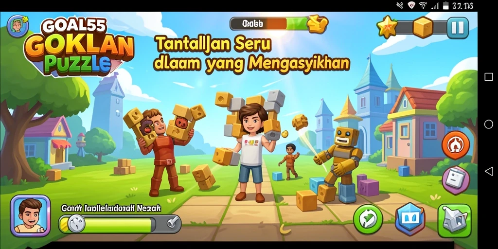 Tampilan gameplay GOAL55 yang penuh warna dan menantang.
