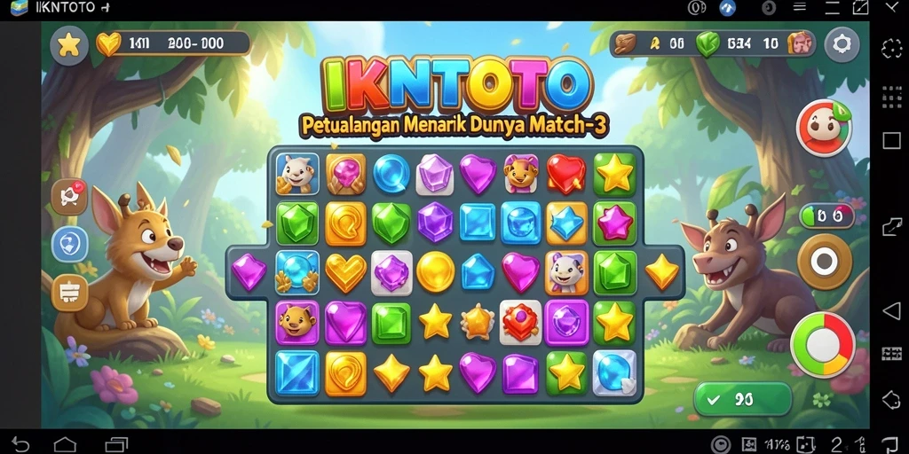 Screenshot gameplay IKNTOTO menampilkan aksi mencocokkan permata yang seru.