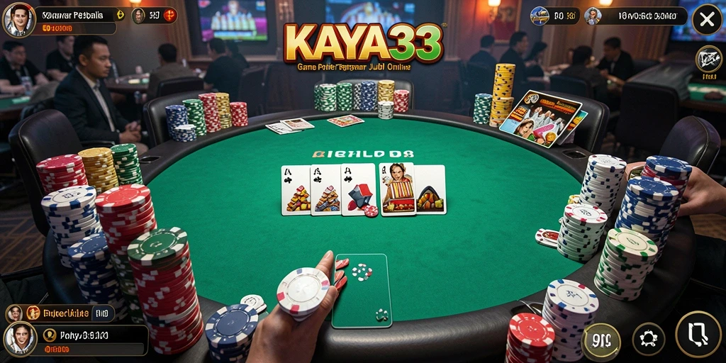 Tampilan gameplay seru dari KAYA33 dengan pemain berkompetisi dalam permainan Poker.