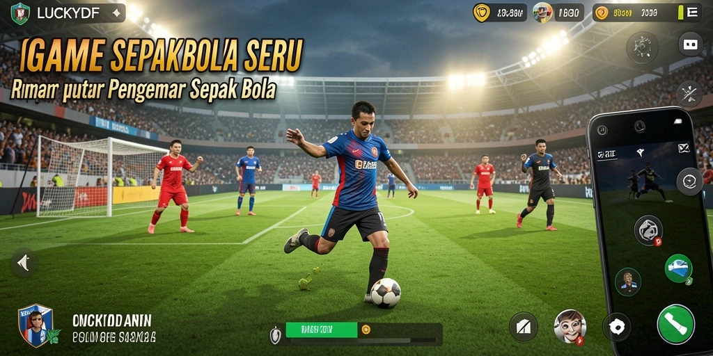 Screenshot gameplay LUCKYDF menampilkan momen mendebarkan di lapangan sepak bola.