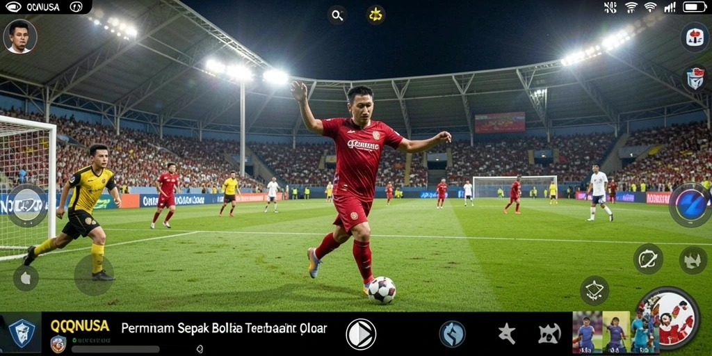 Screenshot QQNUSA menampilkan aksi pertandingan sepak bola yang seru.