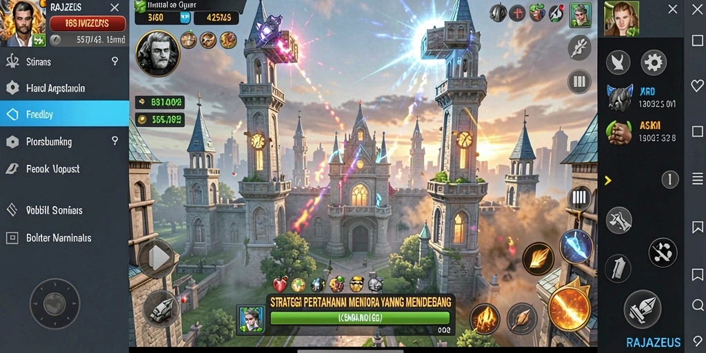 Tampilan gameplay menegangkan di RAJAZEUS yang menghadirkan aksi Tower Defense.