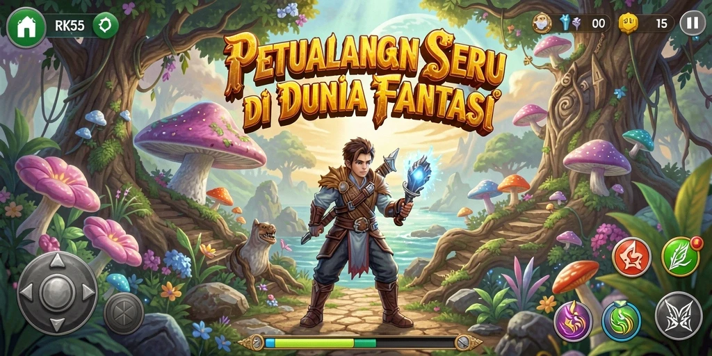 Tampilan gameplay RK55 yang mengesankan dan penuh aksi petualangan.