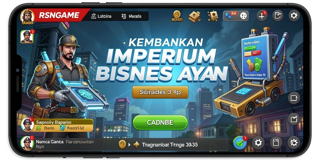 Screenshot utama RSNGAME menampilkan suasana manajemen bisnis yang dinamis.