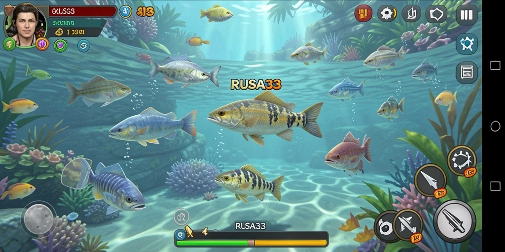 Tampilan gameplay RUSA33 yang seru saat menembak ikan.