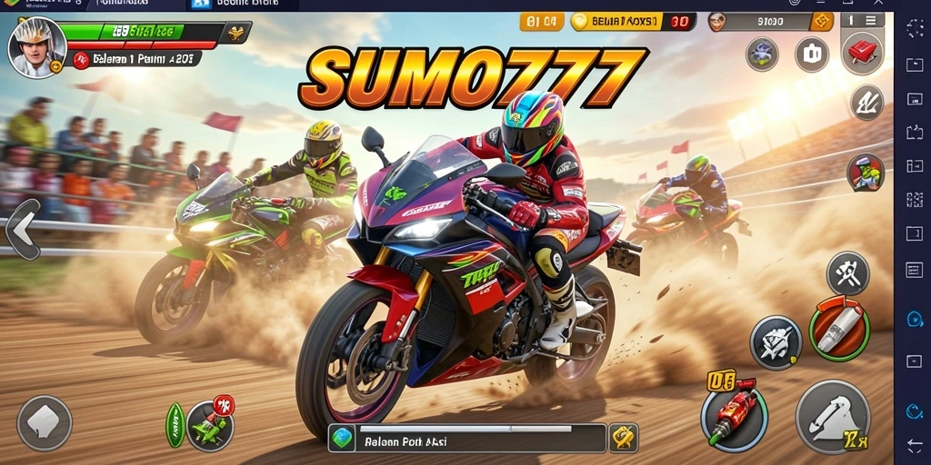 Tampilan gameplay balapan motor yang seru dan mendebarkan di SUMO777.