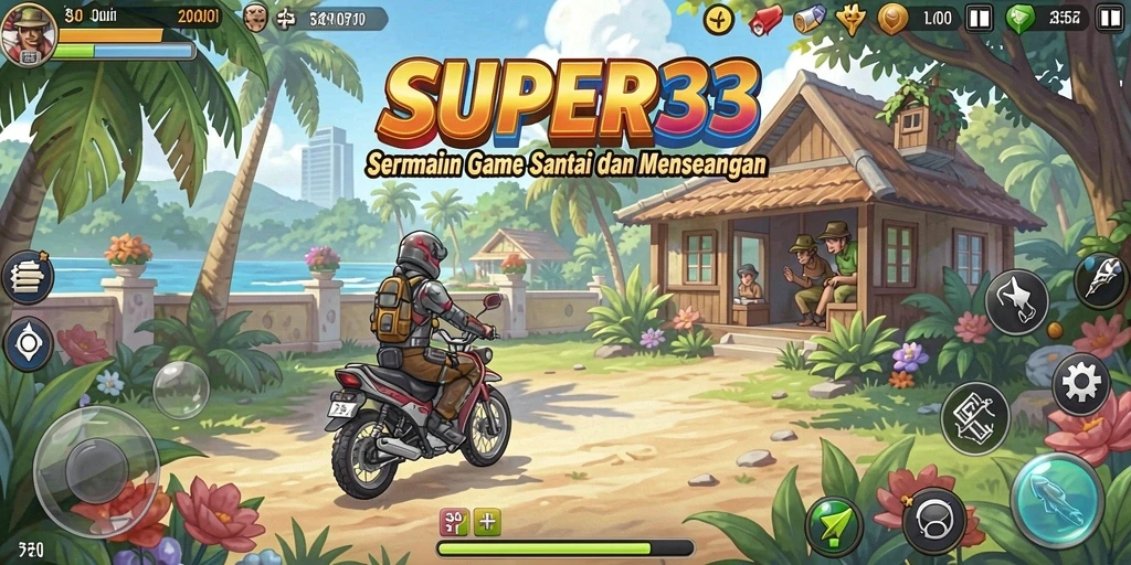 Tampilan gameplay menarik dari SUPER33 yang penuh warna dan seru.