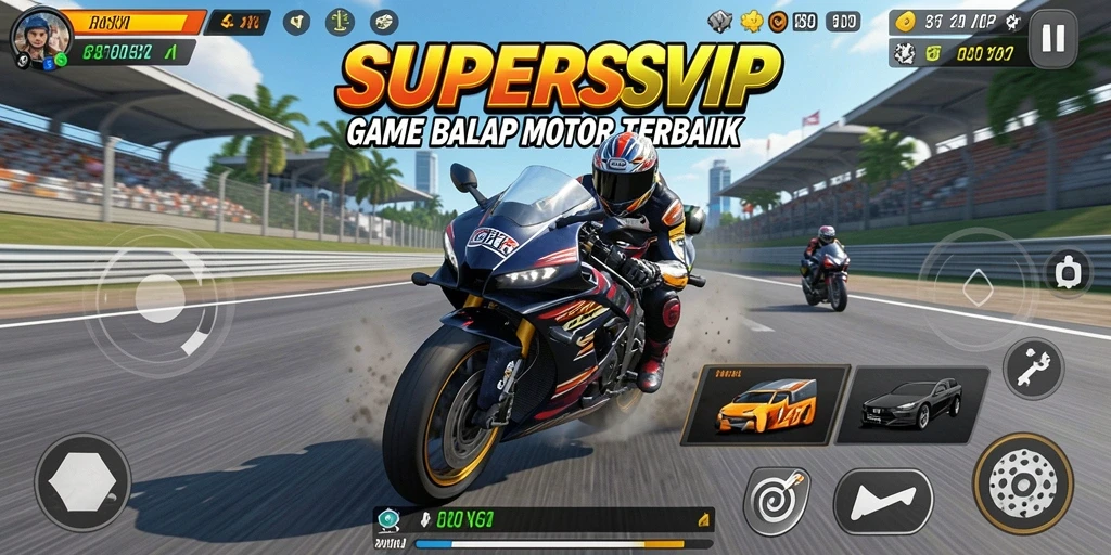 Tampilan gameplay balap motor yang seru dan mendebarkan.