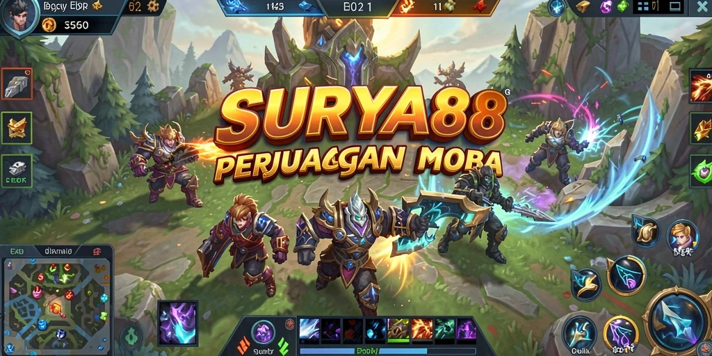 Gameplay seru di SURYA88 saat bertempur dalam mode MOBA.