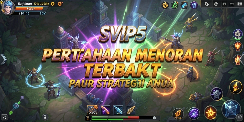 Screenshot gameplay SVIP5 menampilkan pertempuran menara yang strategis.