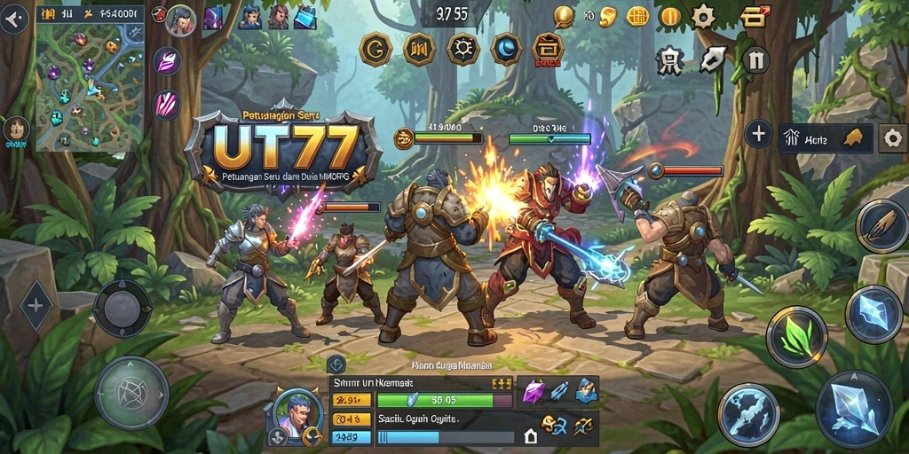 Screenshot utama UT77 menampilkan aksi seru dalam dunia MMORPG.