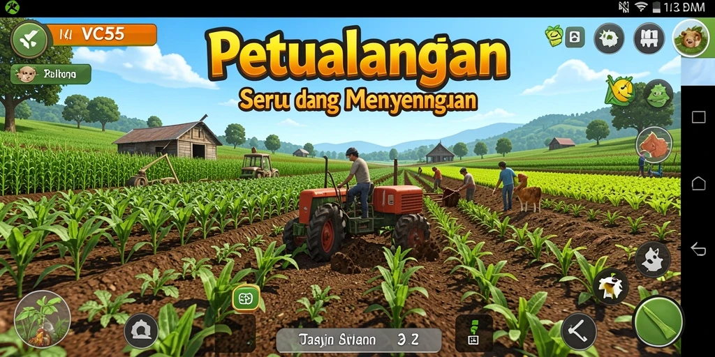 Tampilan gameplay VC55 dengan aktivitas bertani yang menyenangkan.