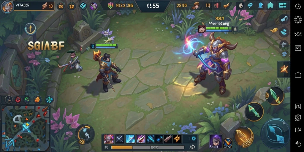 Screenshot gameplay menggambarkan aksi seru dalam VITA555 MOBA.