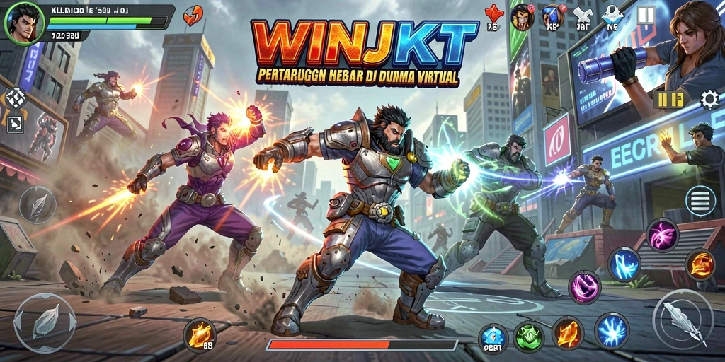 Screenshot gameplay WINJKT dengan aksi pertarungan yang mendebarkan.