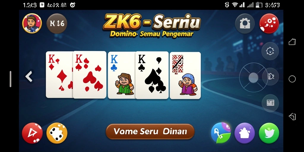Tampilan gameplay seru ZK6 dengan berbagai mode permainan domino.